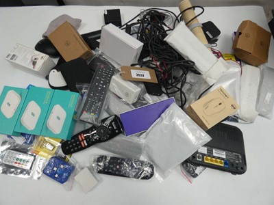 Lot 2037 - Mixed lot of remote controls, adapters, PC...