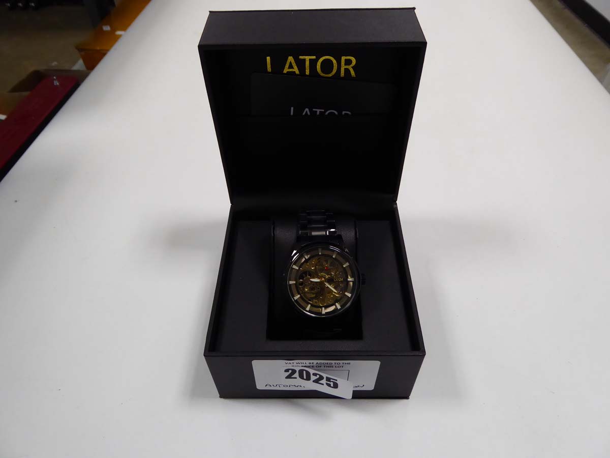 Lot 2025 Lator automatic skeleton watch in box