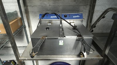 Lot 6 - 55cm electric Prodis bench top twin well fryer...