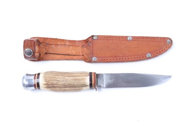 Lot 1009 - A German stag horn hunting knife, 4 ins...