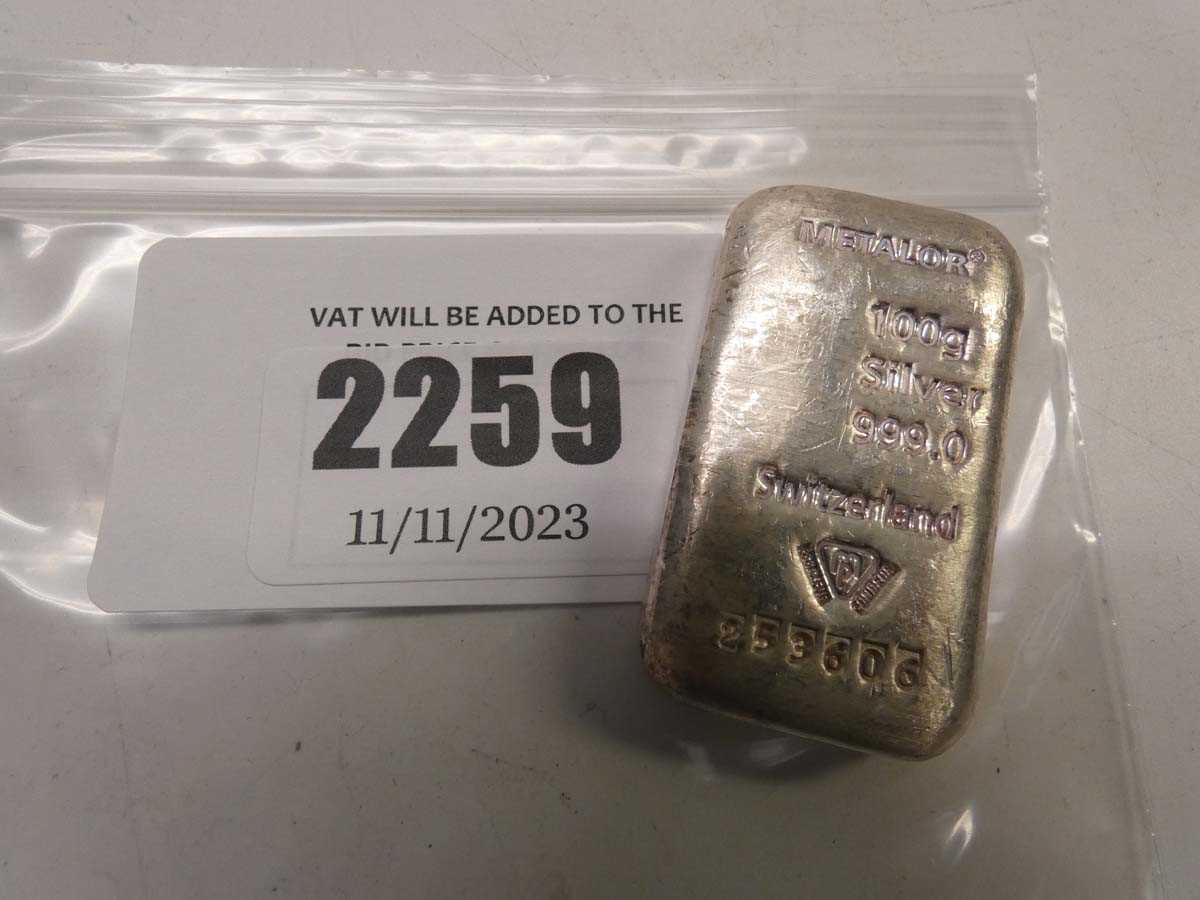 Lot 2259 - Metalor 100g Silver Bar