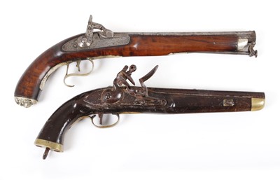 Lot 1069 - (S58) Two antique pistols: A 20 bore...