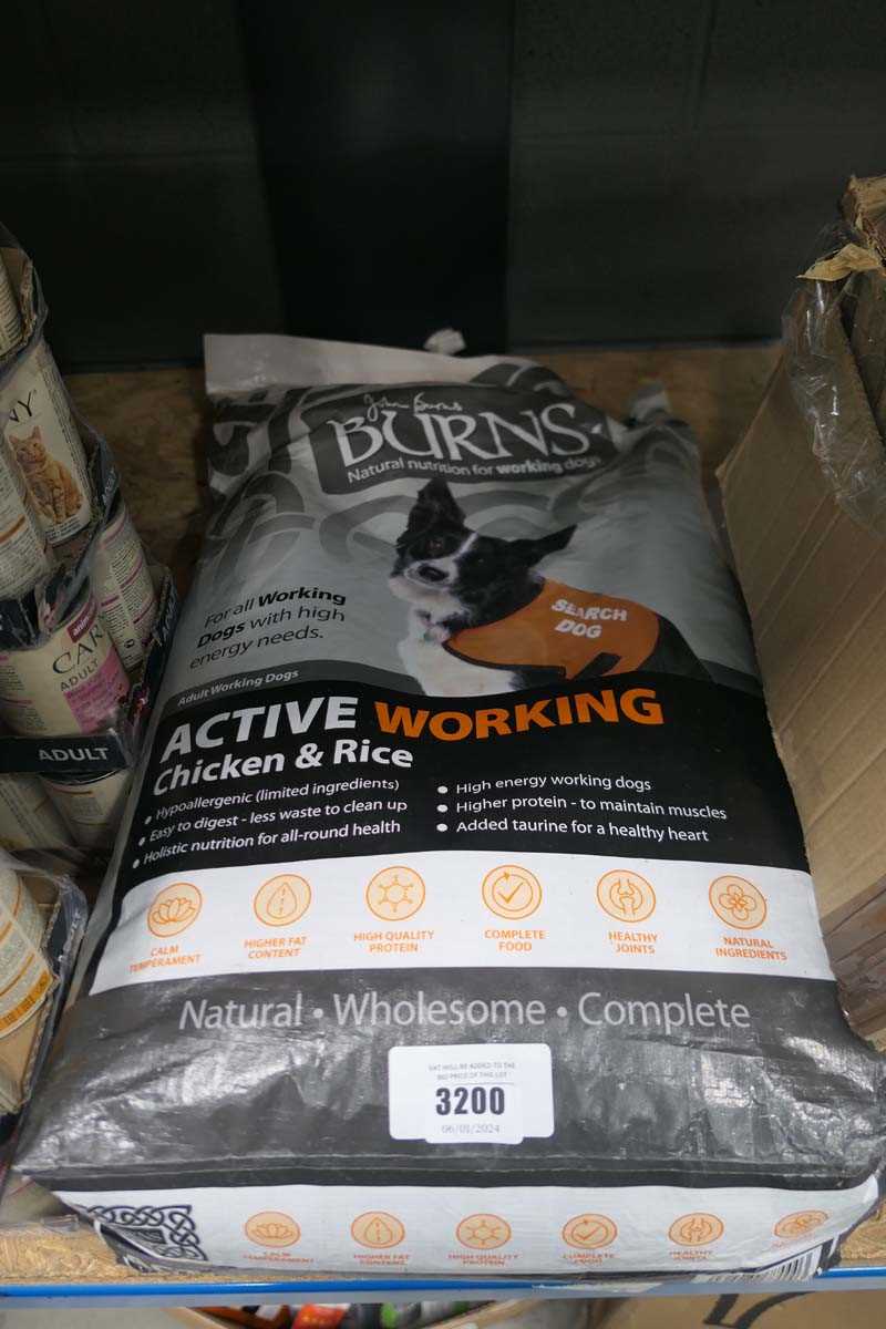 Lot 3200 12 kilo bag of John Burns dog food