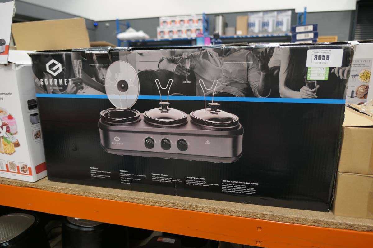 Lot 3058 Gourmet 7.1l triple slow cooker and warming