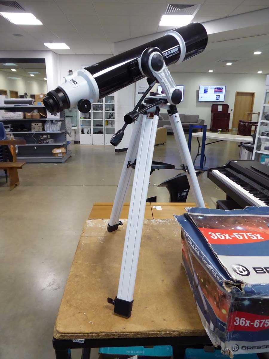 Lot 2663 Celestron Omni AZ102 telescope with stand
