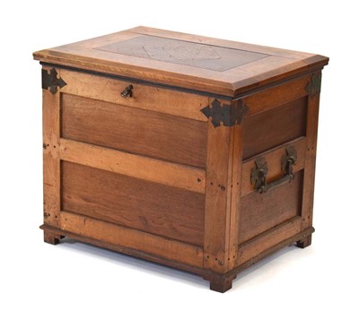Lot 11 - An elm, oak and walnut silver chest with brass...