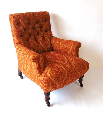 Lot 4 - A Victorian upholstered armchair, with button...
