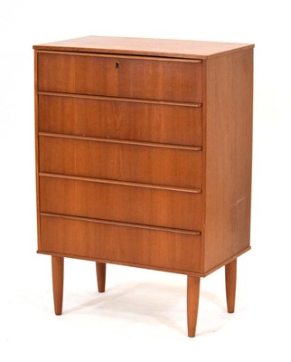 Lot 70 - A 1960's Swedish teak chest of five drawers on...