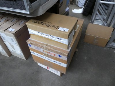 Lot 44 - 3 boxes with DVD cases, plastic display stand...