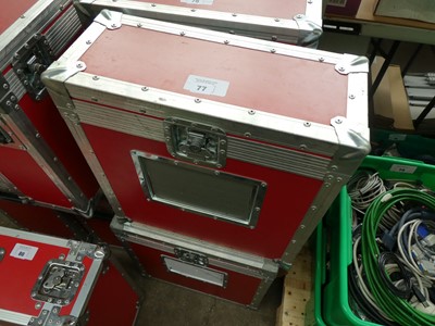 Lot 77 - 2 red padded flight cases each with a 17" monitor