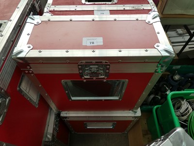 Lot 78 - 2 red padded flight cases each with a 17" monitor