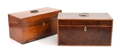 Lot 51 - A 19th century yew and walnut banded tea caddy,...