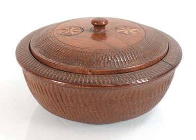 Lot 59 - A late 19th century elm(?) and marquetry pot...
