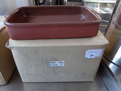 Lot 71 - Box containing 4 large rectangular oven dishes
