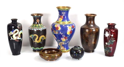 Lot 64 - A group of cloisonné vases and bowls including...