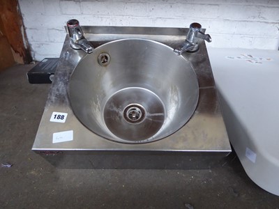 Lot 188 - Stainless steel wall mounted hand basin with taps