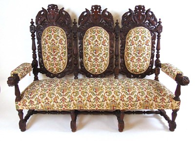 Lot 51 - A late 19th century Flemish carved oak settee,...