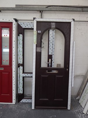 Lot 35 - Dark wood effect PVCu door with frame,...