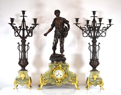 Lot 60 - A 19th century French clock and garnitures,...