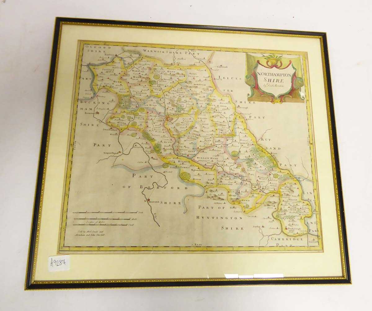 Lot 229 - Framed 18th century map of Northamptonshire by...