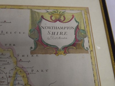 Lot 229 - Framed 18th century map of Northamptonshire by...