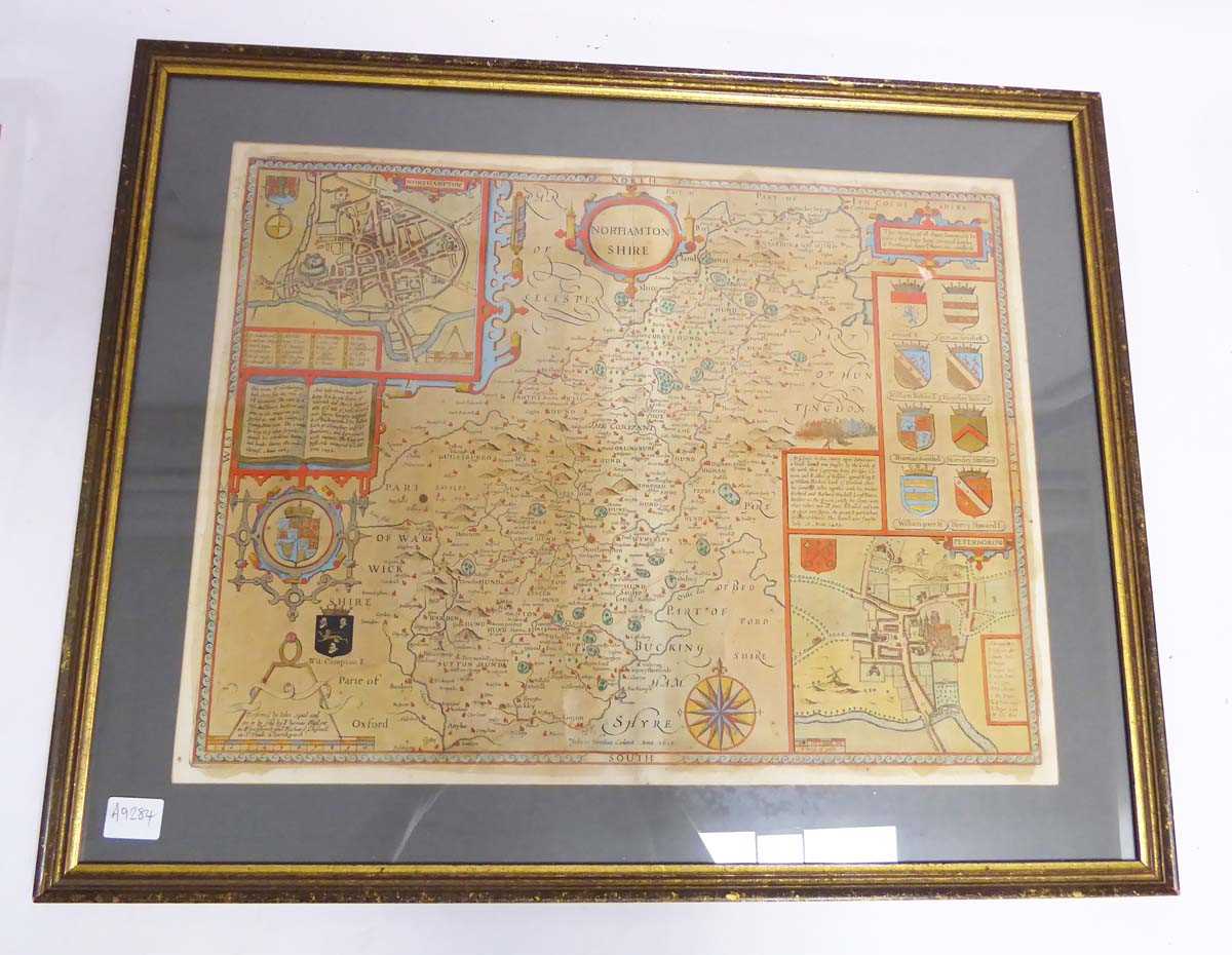 Lot 231 - Framed 17th century map of Northamptonshire by...
