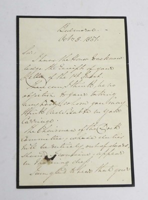 Lot 202 - Handwritten letter sent from Balmoral dated...