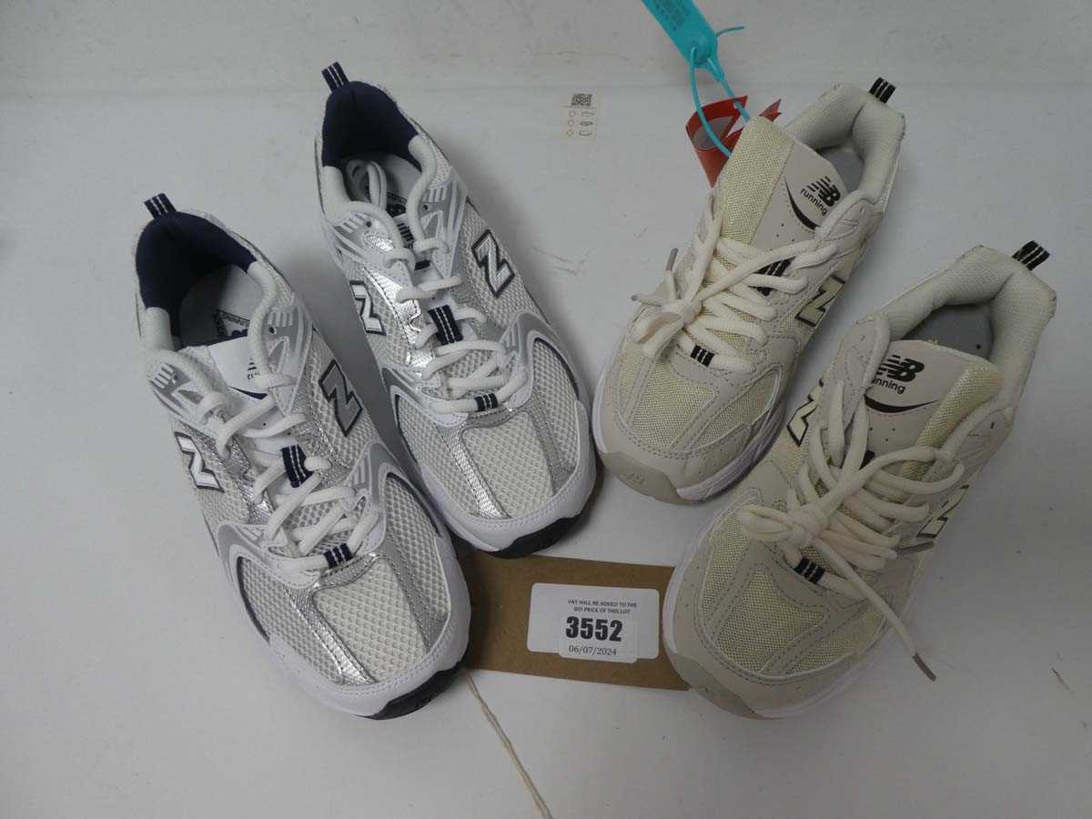 Lot 3552 - Pair of New Balance trainers, white/silver, UK...