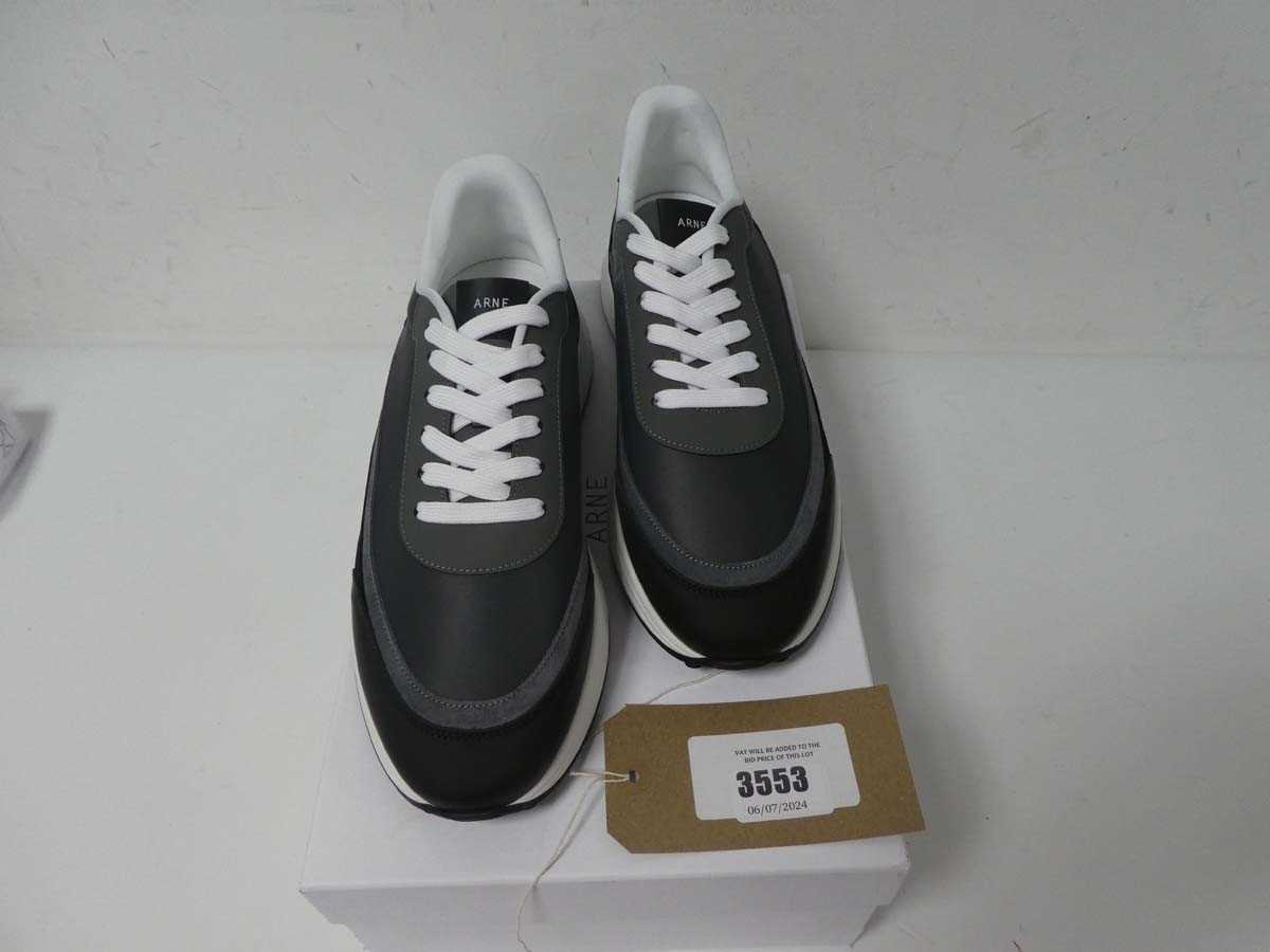 Lot 3553 - Boxed pair of Arne trainers, black/white, UK 8
