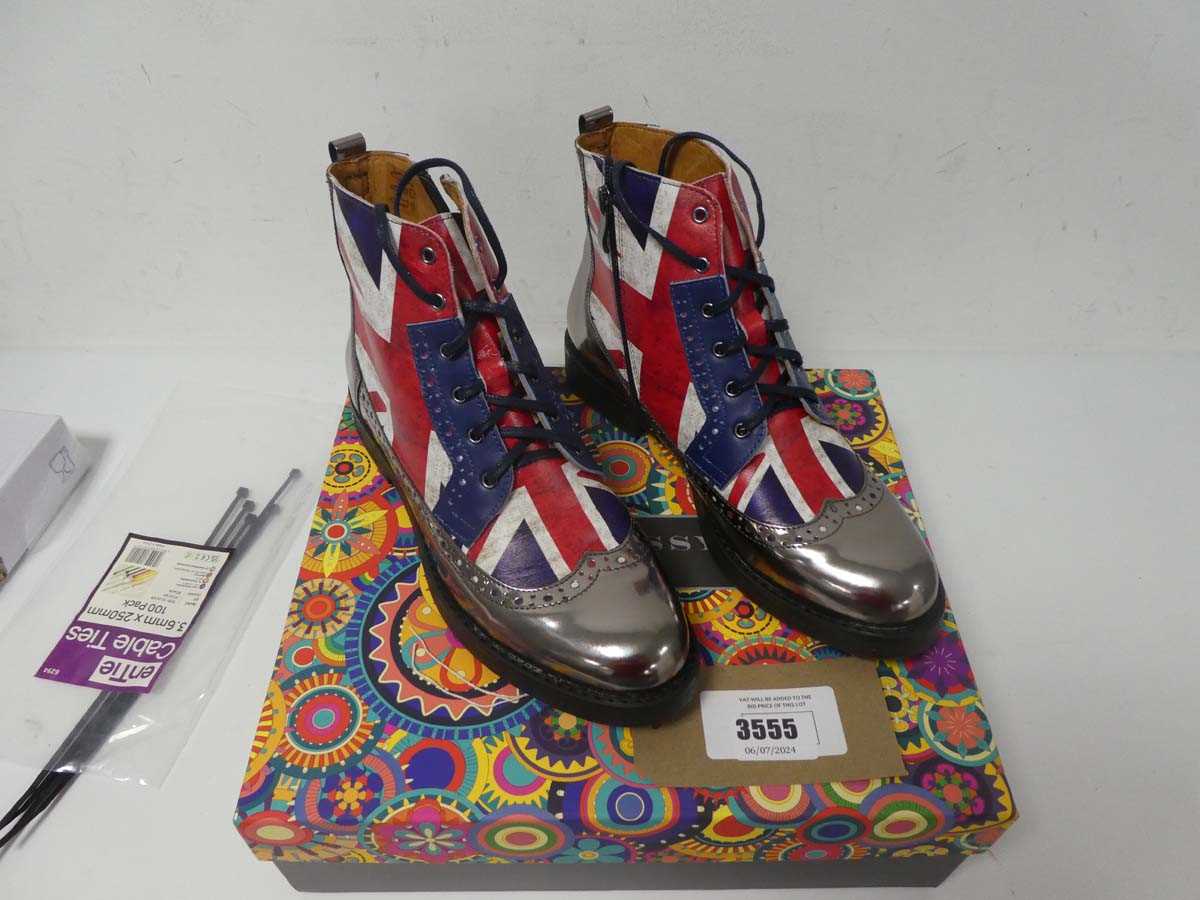 Lot 3555 - Boxed pair of Embassy ankle boots, Union Jack...