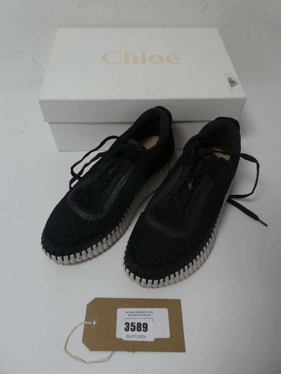 Lot 3589 - Boxed pair of Chloe trainers, black/white, EU 38