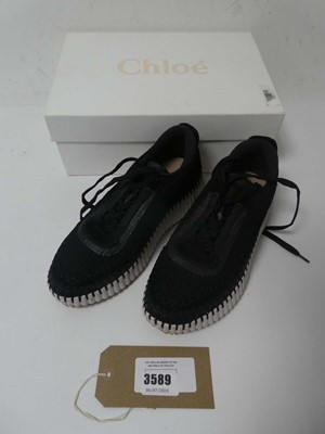 Lot Boxed pair of Chloe trainers, black/white, EU 38