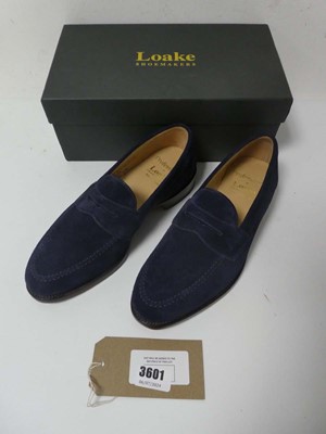 Lot Boxed pair of Loake shoes, navy suede, UK 8.5