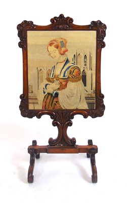 Lot 6 - A Victorian mahogany framed fire screen inset...