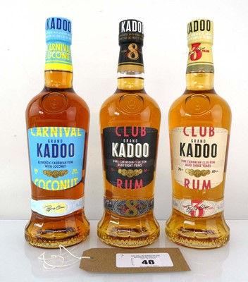 Lot 48 - 3 bottles of Kadoo Caribbean Rum, 1x Grand...
