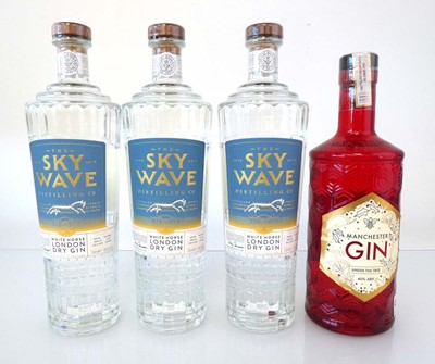Lot 56 - 4 bottles of Gin, 3x The Sky Wave White Horse...