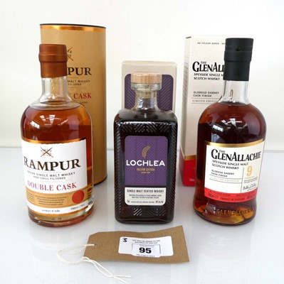 Lot 95 - 3 bottles of Single Malt Whisky, 1x Rampur...