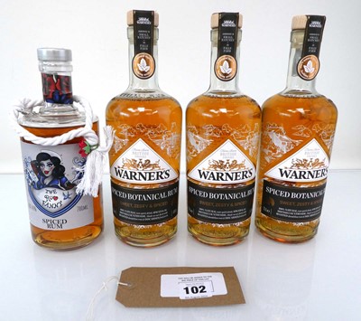 Lot 102 - 4 bottles of Rum, 3x Warner's Spiced Botanical...