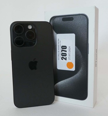 Lot 2070 - iPhone 15 Pro 128GB Black Titanium with box...