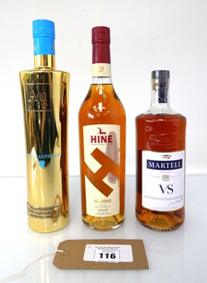Lot 116 - 3 bottles, 1x Hine VSOP Fine Champagne Cognac...