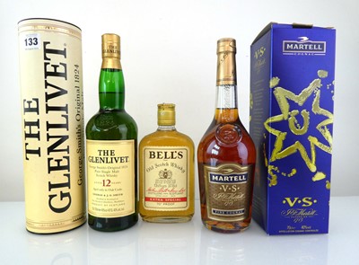 Lot 133 - 3 bottles, 1x The Glenlivet 12 year old Pure...