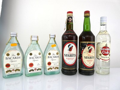 Lot 143 - 6 old bottles, 1x Bardinet Negrita Rhum circa...