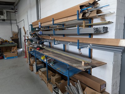 Lot 11 - 3 metre blue steel glazing bar rack/bench