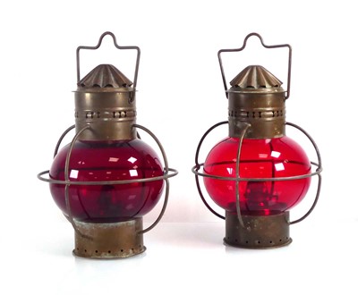 Lot 149 - A pair of ships 'onion' lamps with copper...