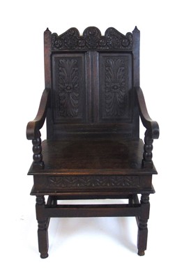 Lot 21 - A 17th century and later oak 'Wainscott' chair,...