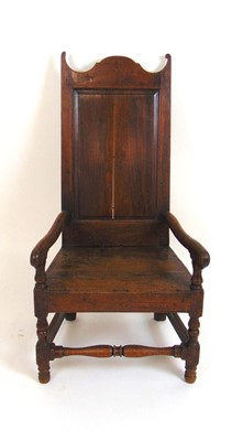 Lot 22 - A 17th century oak 'Wainscott' chair with a...