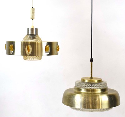 Lot 96 - Two 1970's Danish brass finished ceiling...
