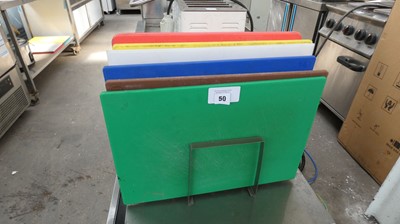 Lot 50 - Chopping board rack with 6 colour coded...