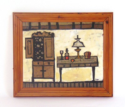 Lot 177 - Colin Ruffell (b. 1939), A dining scene with...