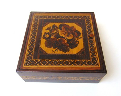 Lot 258 - A 19th century Tunbridge ware handkerchief box,...